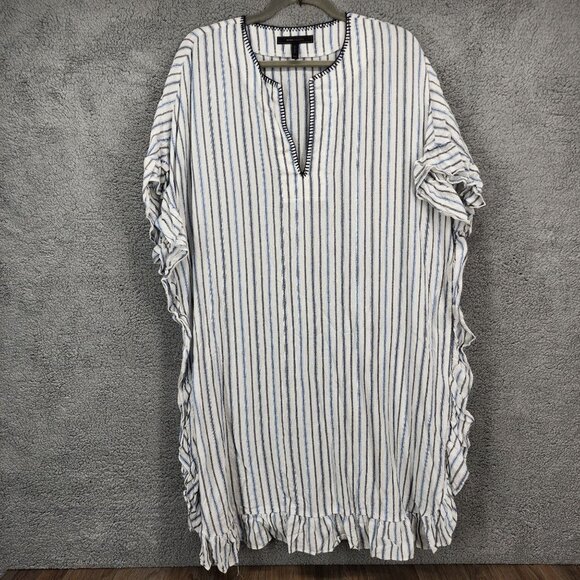 BCBGMAXAZRIA Womens Med/Large Striped V-Neck Cotton Blend‎ Beachy Dress Cover-Up - Picture 1 of 7
